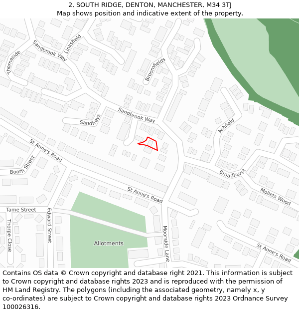 2, SOUTH RIDGE, DENTON, MANCHESTER, M34 3TJ: Location map and indicative extent of plot
