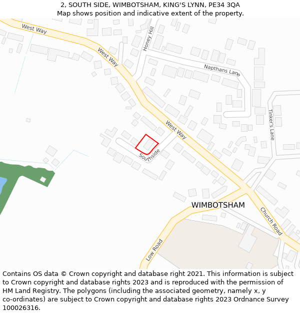 2, SOUTH SIDE, WIMBOTSHAM, KING'S LYNN, PE34 3QA: Location map and indicative extent of plot