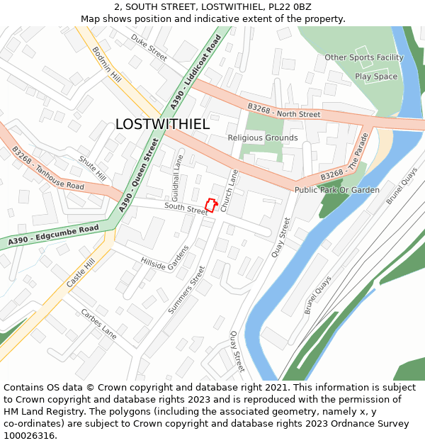 2, SOUTH STREET, LOSTWITHIEL, PL22 0BZ: Location map and indicative extent of plot