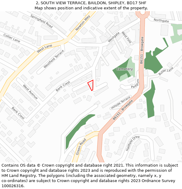 2, SOUTH VIEW TERRACE, BAILDON, SHIPLEY, BD17 5HF: Location map and indicative extent of plot