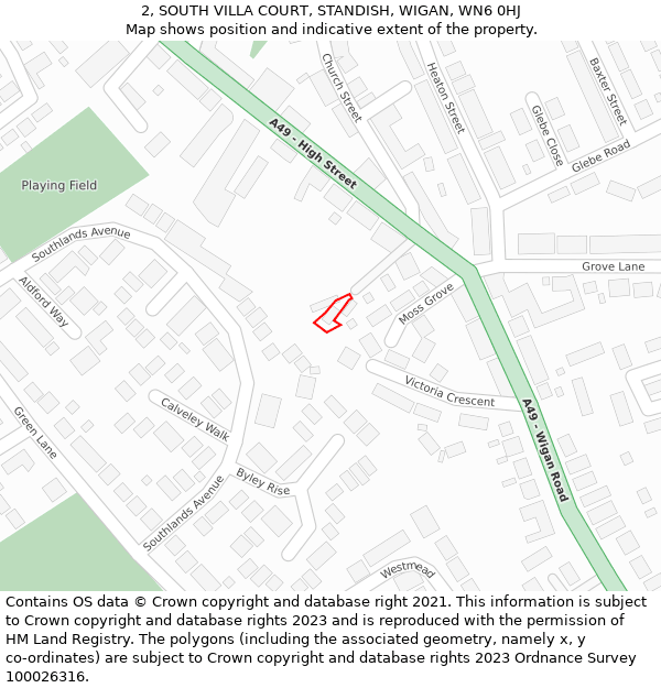 2, SOUTH VILLA COURT, STANDISH, WIGAN, WN6 0HJ: Location map and indicative extent of plot