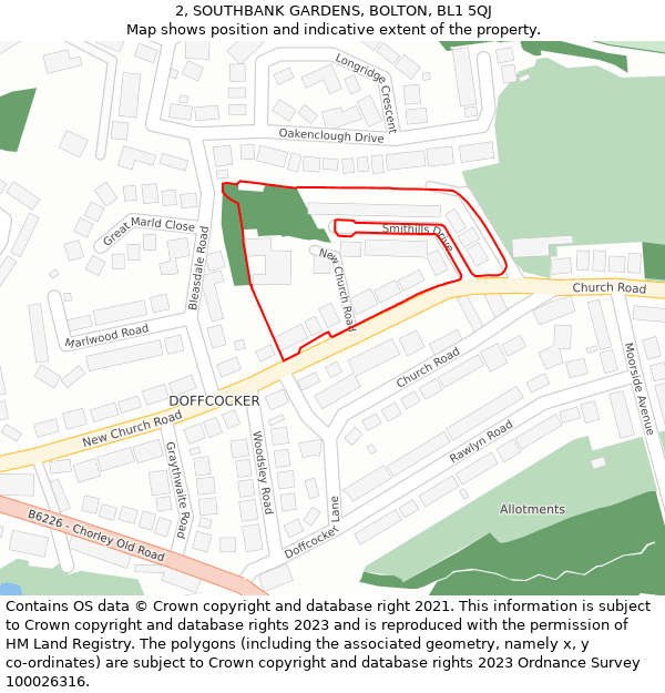 2, SOUTHBANK GARDENS, BOLTON, BL1 5QJ: Location map and indicative extent of plot