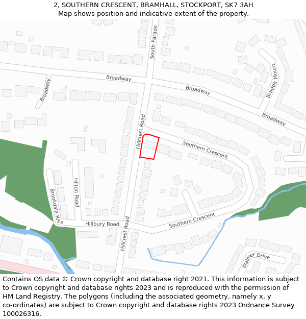 2, SOUTHERN CRESCENT, BRAMHALL, STOCKPORT, SK7 3AH: Location map and indicative extent of plot