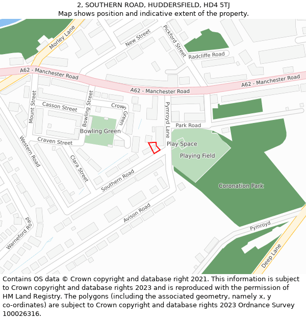2, SOUTHERN ROAD, HUDDERSFIELD, HD4 5TJ: Location map and indicative extent of plot