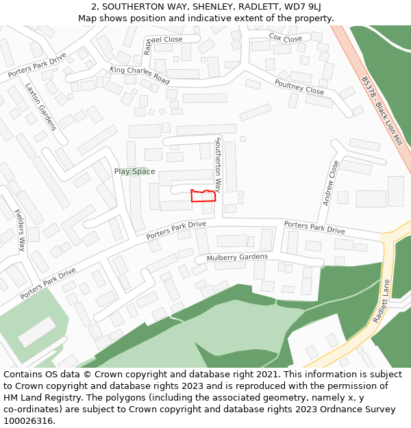 2, SOUTHERTON WAY, SHENLEY, RADLETT, WD7 9LJ: Location map and indicative extent of plot