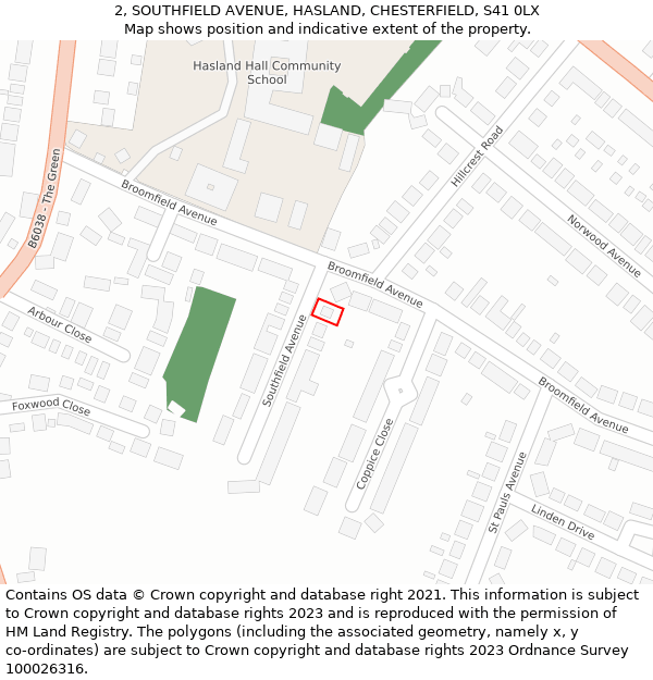 2, SOUTHFIELD AVENUE, HASLAND, CHESTERFIELD, S41 0LX: Location map and indicative extent of plot