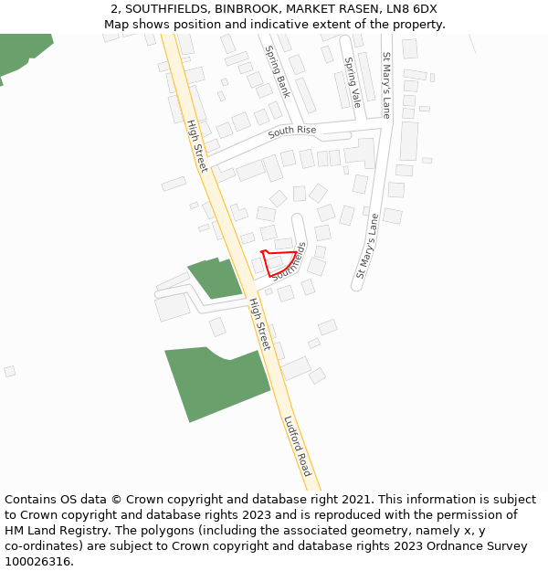 2, SOUTHFIELDS, BINBROOK, MARKET RASEN, LN8 6DX: Location map and indicative extent of plot