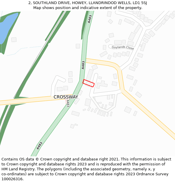 2, SOUTHLAND DRIVE, HOWEY, LLANDRINDOD WELLS, LD1 5SJ: Location map and indicative extent of plot