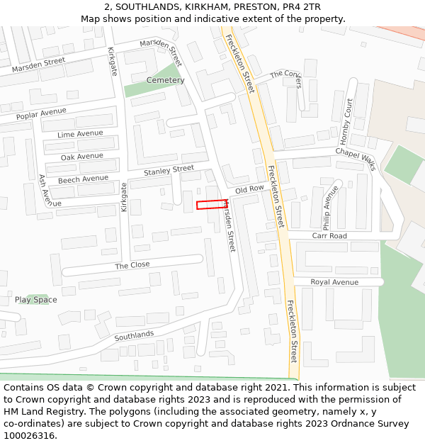 2, SOUTHLANDS, KIRKHAM, PRESTON, PR4 2TR: Location map and indicative extent of plot