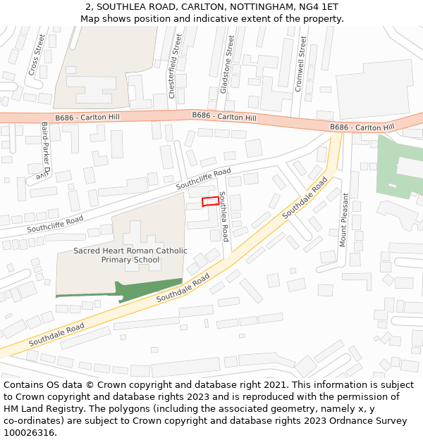 2, SOUTHLEA ROAD, CARLTON, NOTTINGHAM, NG4 1ET: Location map and indicative extent of plot