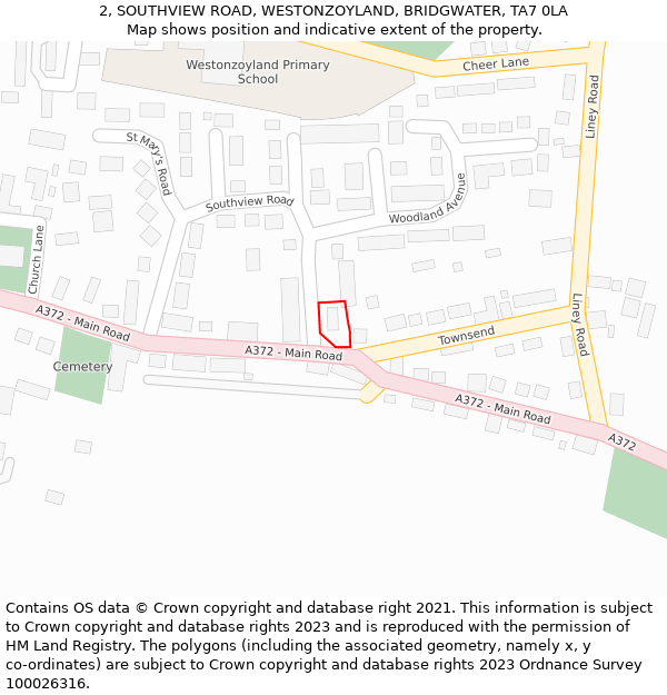 2, SOUTHVIEW ROAD, WESTONZOYLAND, BRIDGWATER, TA7 0LA: Location map and indicative extent of plot