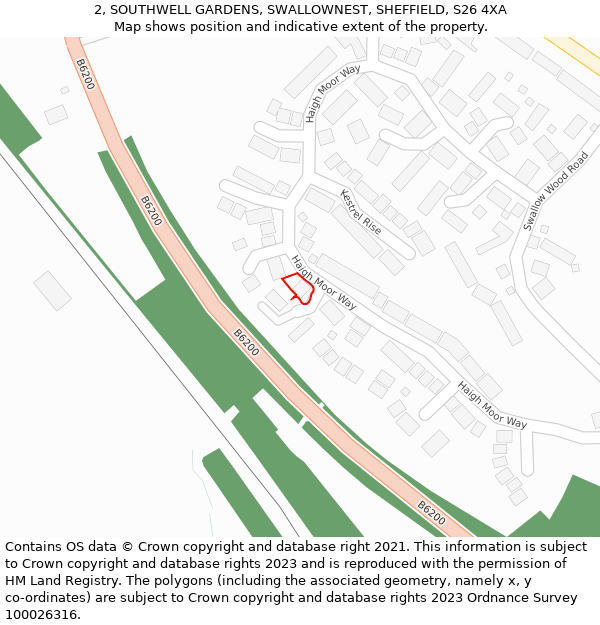 2, SOUTHWELL GARDENS, SWALLOWNEST, SHEFFIELD, S26 4XA: Location map and indicative extent of plot