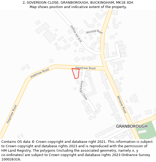 2, SOVEREIGN CLOSE, GRANBOROUGH, BUCKINGHAM, MK18 3DA: Location map and indicative extent of plot