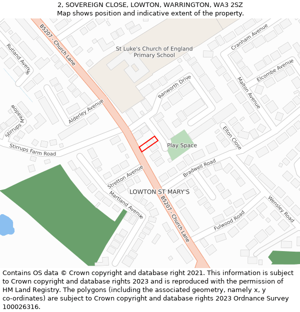 2, SOVEREIGN CLOSE, LOWTON, WARRINGTON, WA3 2SZ: Location map and indicative extent of plot