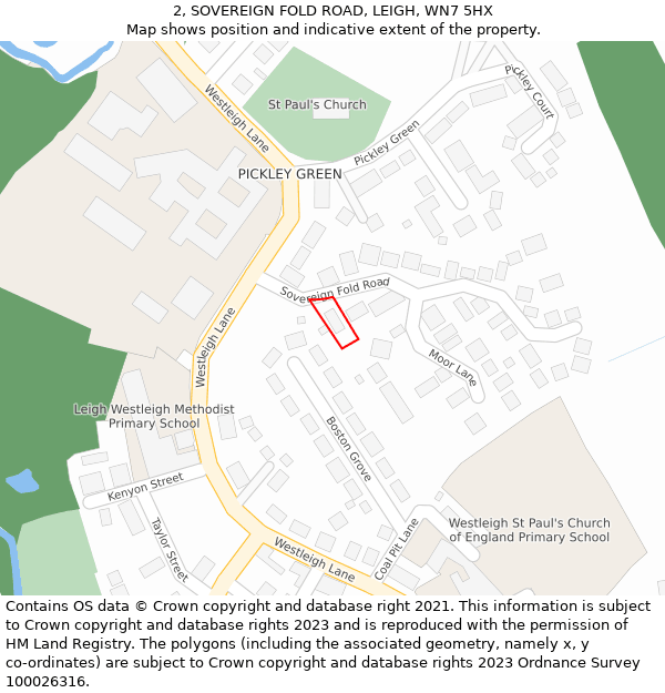 2, SOVEREIGN FOLD ROAD, LEIGH, WN7 5HX: Location map and indicative extent of plot