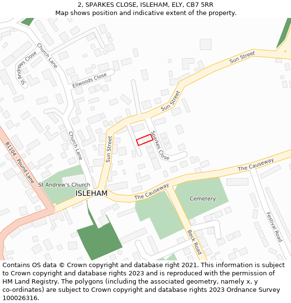 2, SPARKES CLOSE, ISLEHAM, ELY, CB7 5RR: Location map and indicative extent of plot