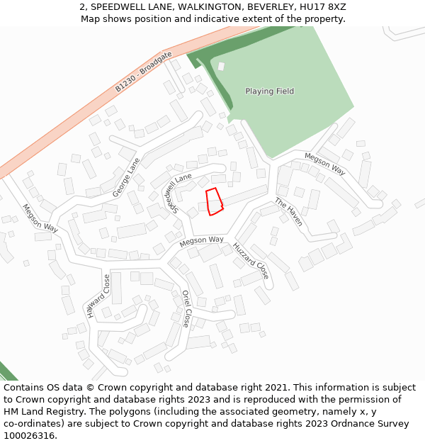 2, SPEEDWELL LANE, WALKINGTON, BEVERLEY, HU17 8XZ: Location map and indicative extent of plot