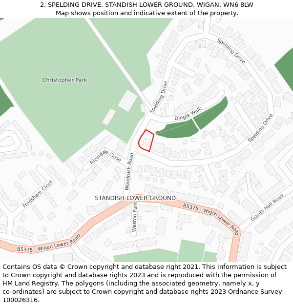 2, SPELDING DRIVE, STANDISH LOWER GROUND, WIGAN, WN6 8LW: Location map and indicative extent of plot