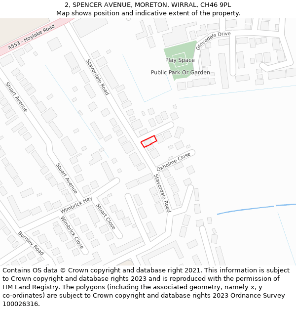 2, SPENCER AVENUE, MORETON, WIRRAL, CH46 9PL: Location map and indicative extent of plot