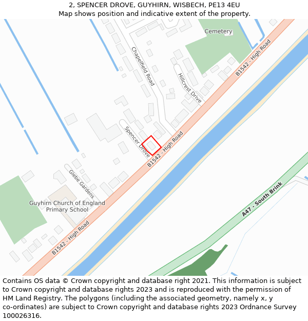 2, SPENCER DROVE, GUYHIRN, WISBECH, PE13 4EU: Location map and indicative extent of plot