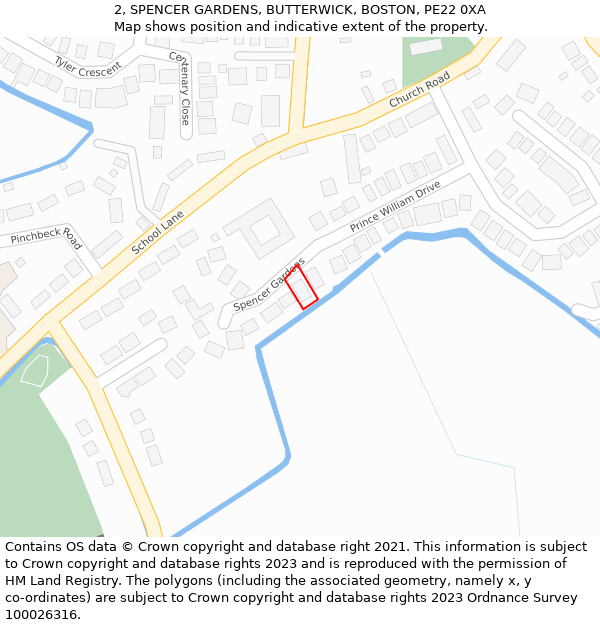 2, SPENCER GARDENS, BUTTERWICK, BOSTON, PE22 0XA: Location map and indicative extent of plot