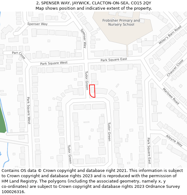 2, SPENSER WAY, JAYWICK, CLACTON-ON-SEA, CO15 2QY: Location map and indicative extent of plot