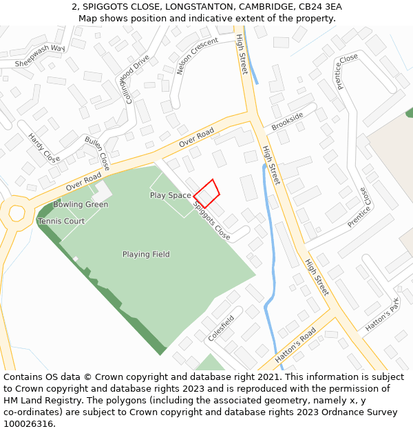 2, SPIGGOTS CLOSE, LONGSTANTON, CAMBRIDGE, CB24 3EA: Location map and indicative extent of plot