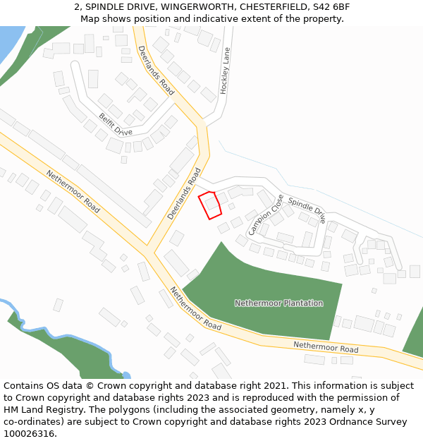 2, SPINDLE DRIVE, WINGERWORTH, CHESTERFIELD, S42 6BF: Location map and indicative extent of plot