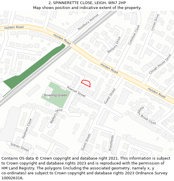 2, SPINNERETTE CLOSE, LEIGH, WN7 2HP: Location map and indicative extent of plot