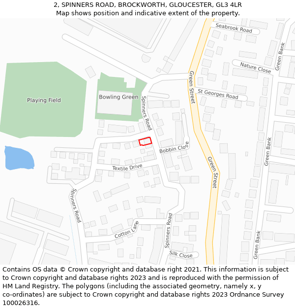 2, SPINNERS ROAD, BROCKWORTH, GLOUCESTER, GL3 4LR: Location map and indicative extent of plot