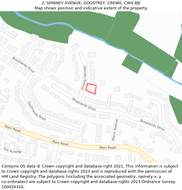 2, SPINNEY AVENUE, GOOSTREY, CREWE, CW4 8JE: Location map and indicative extent of plot