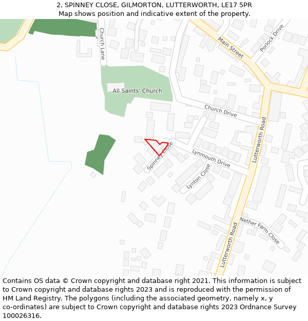 2, SPINNEY CLOSE, GILMORTON, LUTTERWORTH, LE17 5PR: Location map and indicative extent of plot