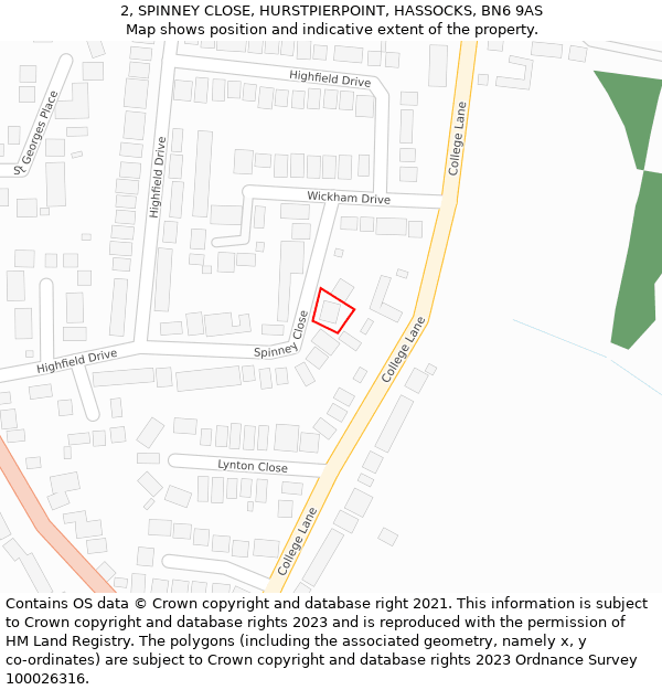2, SPINNEY CLOSE, HURSTPIERPOINT, HASSOCKS, BN6 9AS: Location map and indicative extent of plot