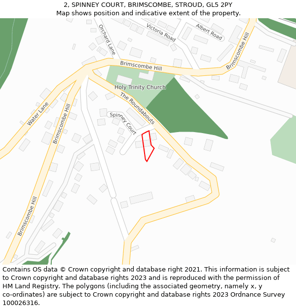 2, SPINNEY COURT, BRIMSCOMBE, STROUD, GL5 2PY: Location map and indicative extent of plot