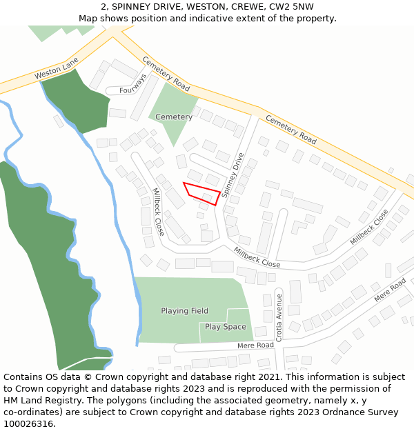 2, SPINNEY DRIVE, WESTON, CREWE, CW2 5NW: Location map and indicative extent of plot