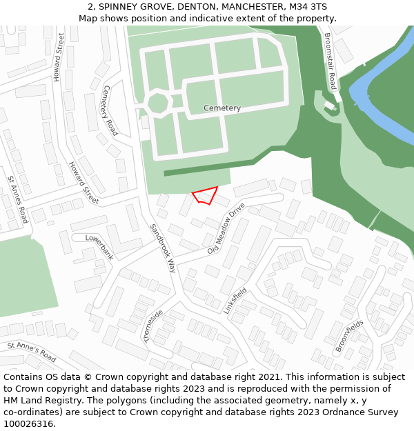 2, SPINNEY GROVE, DENTON, MANCHESTER, M34 3TS: Location map and indicative extent of plot