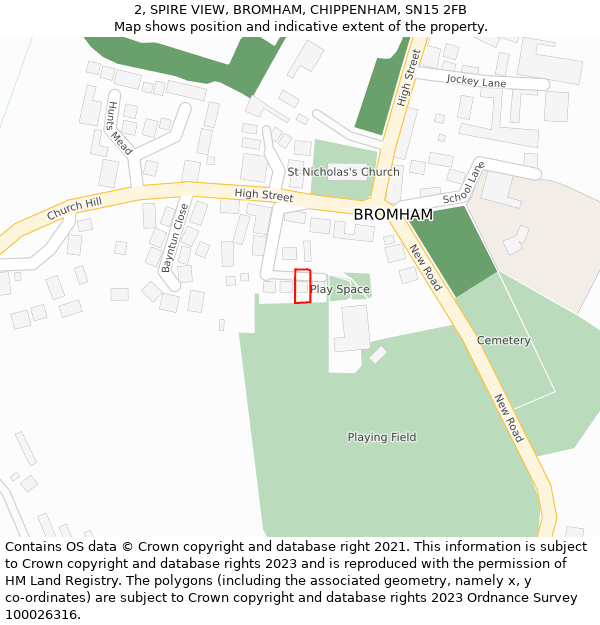 2, SPIRE VIEW, BROMHAM, CHIPPENHAM, SN15 2FB: Location map and indicative extent of plot