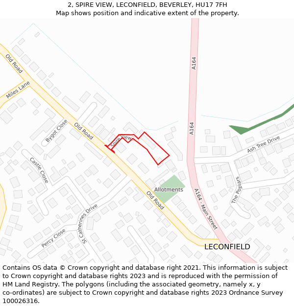 2, SPIRE VIEW, LECONFIELD, BEVERLEY, HU17 7FH: Location map and indicative extent of plot