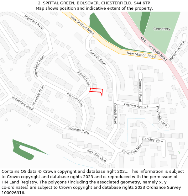 2, SPITTAL GREEN, BOLSOVER, CHESTERFIELD, S44 6TP: Location map and indicative extent of plot