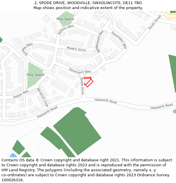 2, SPODE DRIVE, WOODVILLE, SWADLINCOTE, DE11 7BG: Location map and indicative extent of plot