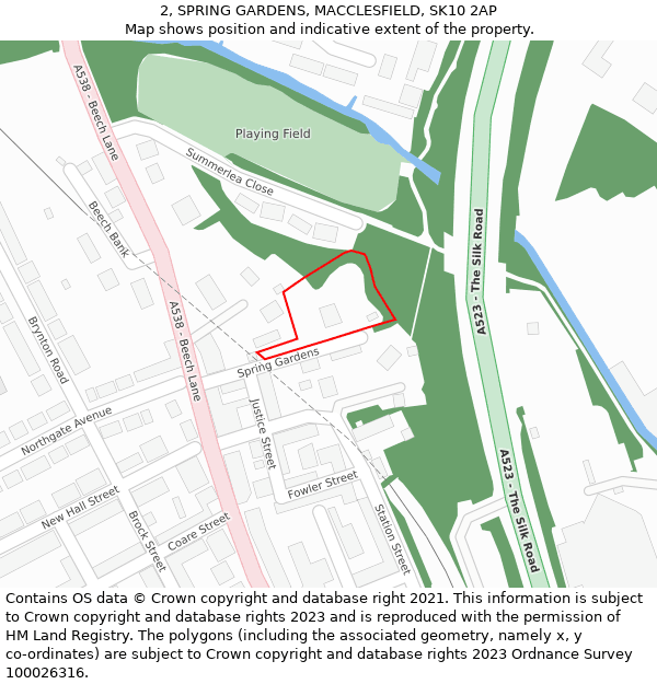 2, SPRING GARDENS, MACCLESFIELD, SK10 2AP: Location map and indicative extent of plot