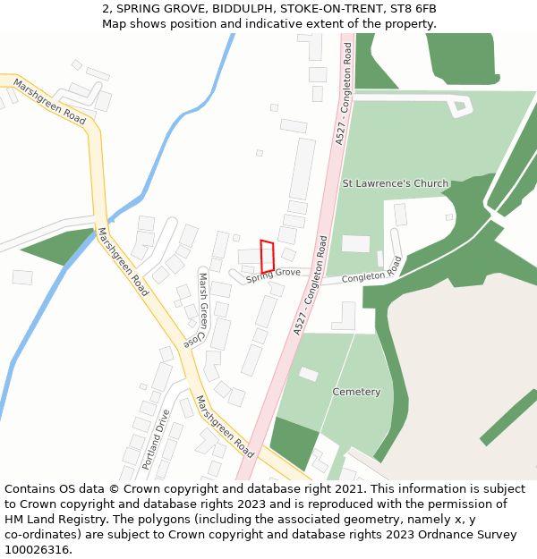 2, SPRING GROVE, BIDDULPH, STOKE-ON-TRENT, ST8 6FB: Location map and indicative extent of plot