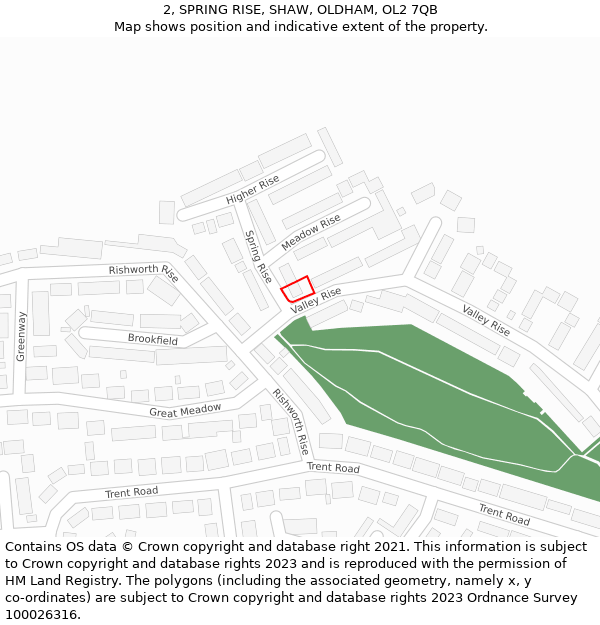 2, SPRING RISE, SHAW, OLDHAM, OL2 7QB: Location map and indicative extent of plot