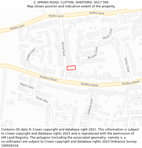 2, SPRING ROAD, CLIFTON, SHEFFORD, SG17 5RE: Location map and indicative extent of plot