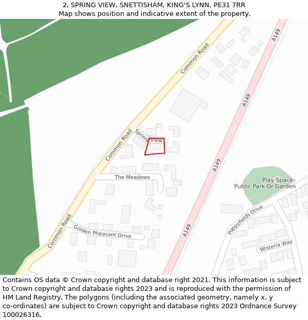 2, SPRING VIEW, SNETTISHAM, KING'S LYNN, PE31 7RR: Location map and indicative extent of plot