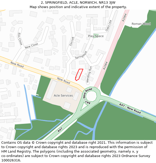 2, SPRINGFIELD, ACLE, NORWICH, NR13 3JW: Location map and indicative extent of plot