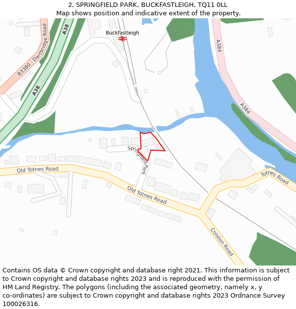 2, SPRINGFIELD PARK, BUCKFASTLEIGH, TQ11 0LL: Location map and indicative extent of plot