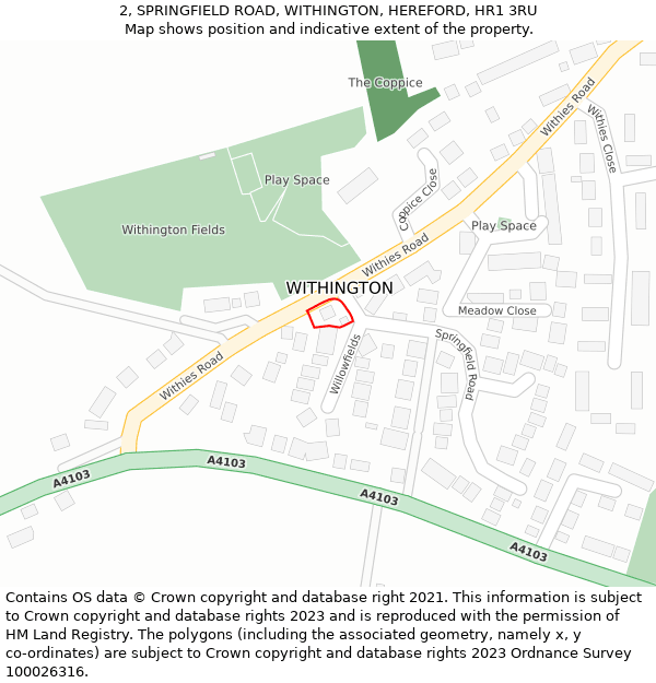 2, SPRINGFIELD ROAD, WITHINGTON, HEREFORD, HR1 3RU: Location map and indicative extent of plot