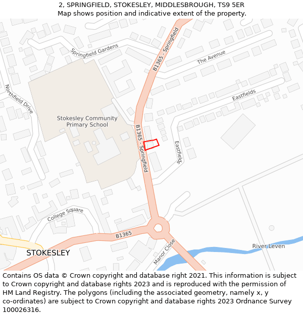 2, SPRINGFIELD, STOKESLEY, MIDDLESBROUGH, TS9 5ER: Location map and indicative extent of plot