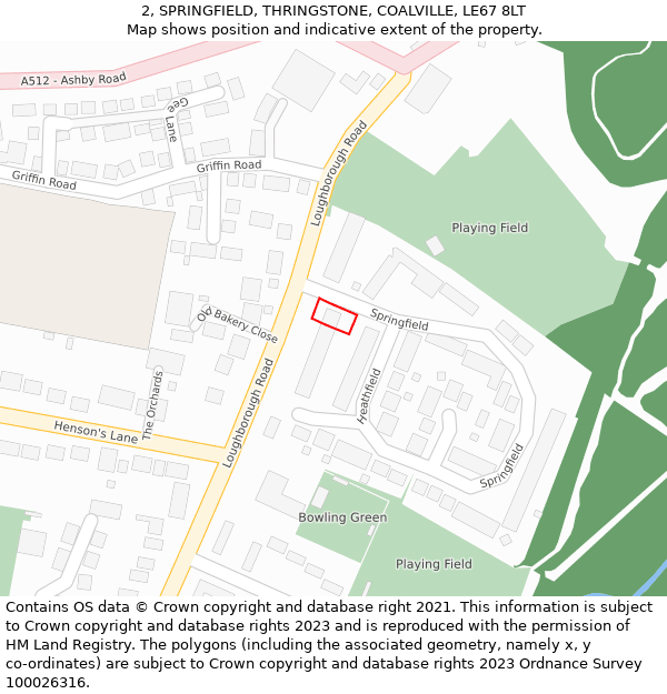 2, SPRINGFIELD, THRINGSTONE, COALVILLE, LE67 8LT: Location map and indicative extent of plot